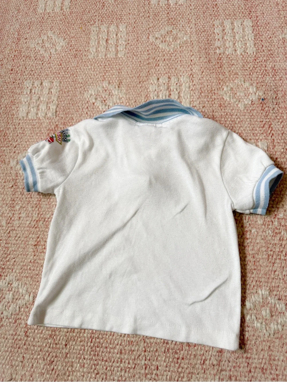 Vintage OshKosh B'gosh White Polo with Light Blue Stripe Collar - Kids